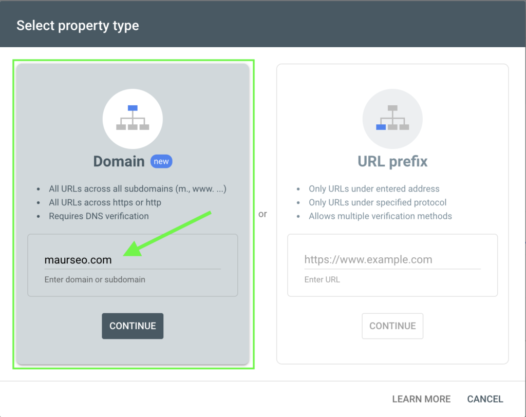 configuration google search console