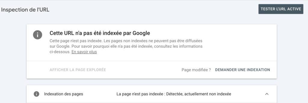 page détectée, actuellement non indexée google search console